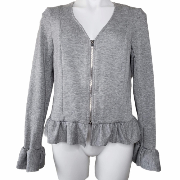 Samantha Dru | Gray Zip Down Ruffle Cardigan S - Picture 1 of 6